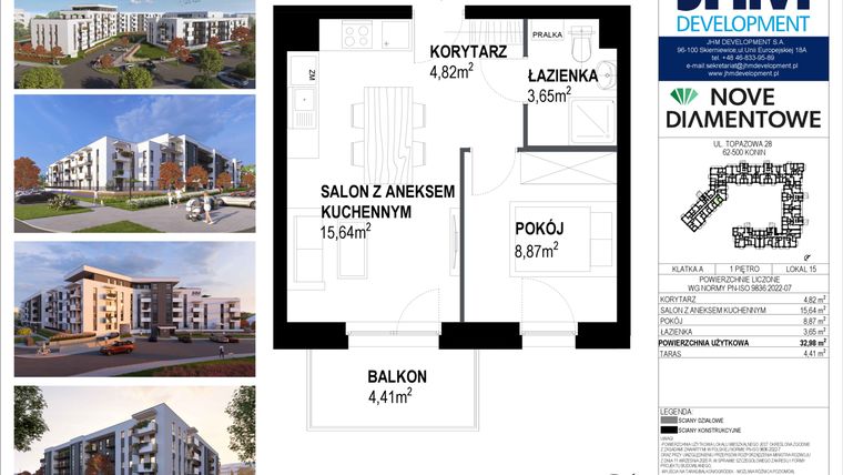 Rzut - Mieszkanie na sprzedaż 2 pokoje o powierzchni 32,98 m² - numer 15 w Nove Diamentowe