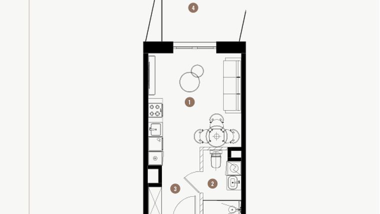 Rzut - Mieszkanie na sprzedaż 1 pokój o powierzchni 25,56 m² - numer 5.05 w WIMA APARTMENTS