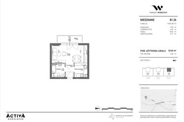 Rzut - Mieszkanie na sprzedaż 1 pokój o powierzchni 29,04 m² - numer B1.26 w Tarasy Wierzycy