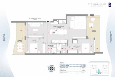 Rzut - Mieszkanie na sprzedaż 2 pokoje o powierzchni 122,19 m² - numer 1-1-B w Apartamenty w La Manga del Mar Menor - 47236454