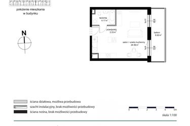 Rzut - Mieszkanie na sprzedaż 1 pokój o powierzchni 32,06 m² - numer M 134 w Kwietny Ogród