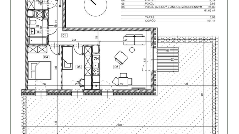 Rzut - Mieszkanie na sprzedaż 3 pokoje o powierzchni 61,78 m² - numer J.M02 w Osiedle Glivia Zachodnia