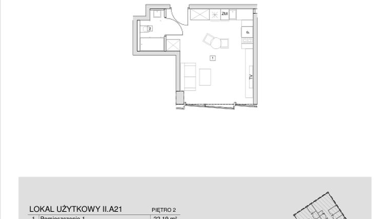 Rzut - Mieszkanie na sprzedaż 1 pokój o powierzchni 25,09 m² - numer II.A.21 w Krakowska 35 - Apartamenty Inwestycyjne