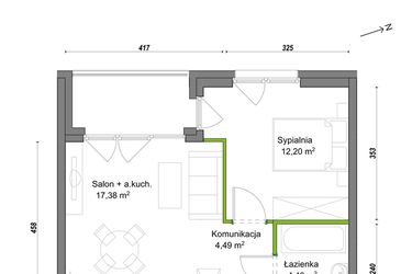 Rzut - Mieszkanie na sprzedaż 2 pokoje o powierzchni 38,47 m² - numer F1/C/04 w Orawska Vita