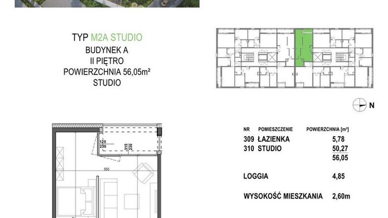 Rzut - Mieszkanie na sprzedaż 1 pokój o powierzchni 56,05 m² - numer M2A.P3 w Apartamenty Żorska