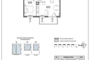Rzut - Mieszkanie na sprzedaż 2 pokoje o powierzchni 47,94 m² - numer 9.A.27 w Urzeka bud. 9