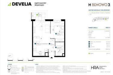 Rzut - Mieszkanie na sprzedaż 2 pokoje o powierzchni 40 m² - numer AA0212 w M Bemowo