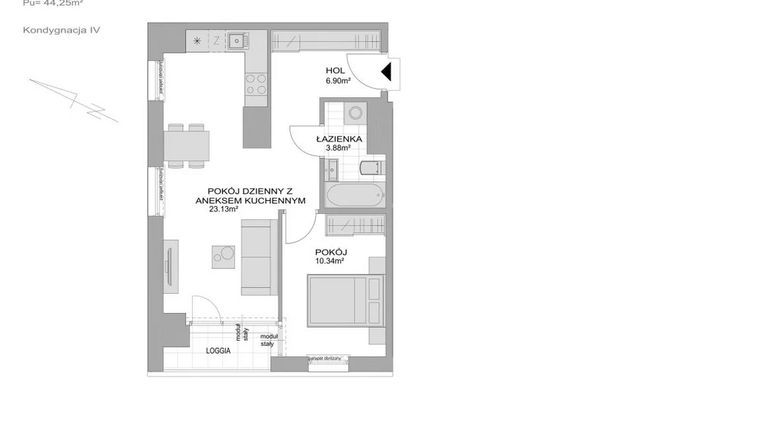 Rzut - Mieszkanie na sprzedaż 2 pokoje o powierzchni 45,59 m² - numer CP/R7/38 w Centralpark