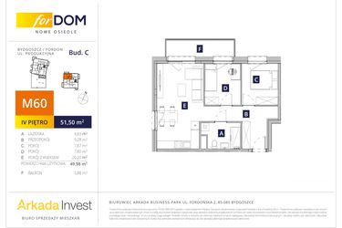 Rzut - Mieszkanie na sprzedaż 3 pokoje o powierzchni 49,98 m² - numer C60 w Osiedle forDOM – etap C