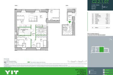 Rzut - Mieszkanie na sprzedaż 3 pokoje o powierzchni 79,65 m² - numer C2.2.1.07 w Aroma Park Lofty