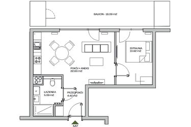 Rzut - Mieszkanie na sprzedaż 2 pokoje o powierzchni 43,26 m² - numer M2 w Zielona Marina - Apartamenty inwestycyjne
