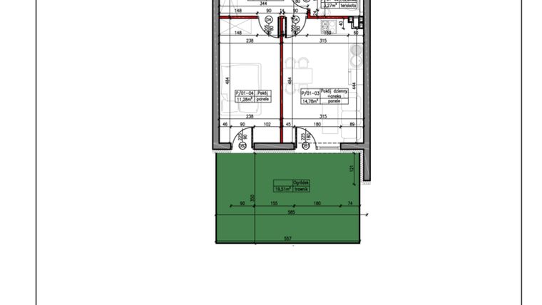 Rzut - Mieszkanie na sprzedaż 2 pokoje o powierzchni 35,59 m² - numer 1 w Janowska