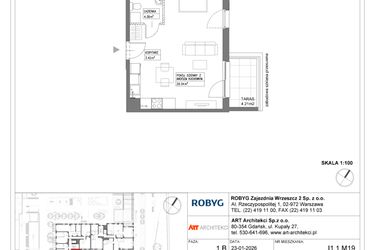 Rzut - Mieszkanie na sprzedaż 1 pokój o powierzchni 37,14 m² - numer I1.1M19 w Nowa Wałowa bud. I1