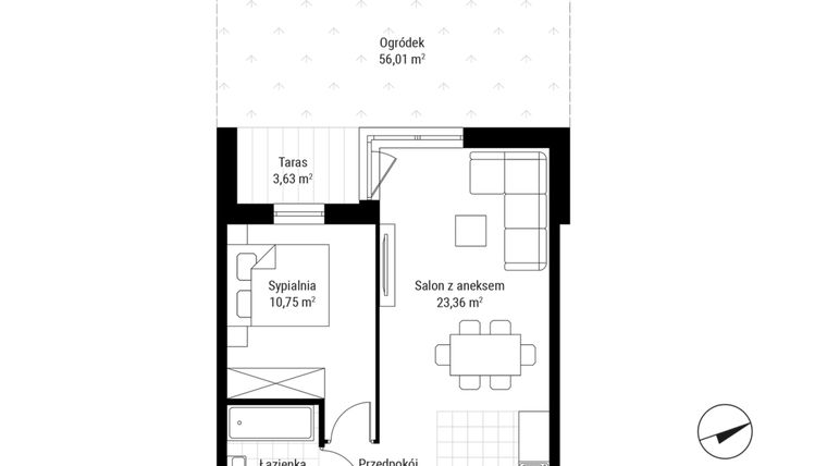 Rzut - Mieszkanie na sprzedaż 2 pokoje o powierzchni 42,1 m² - numer B.06 w Nowa Namiarkowa