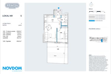 Rzut - Mieszkanie na sprzedaż 2 pokoje o powierzchni 45,31 m² - numer 5 w Stacja Grodzisk