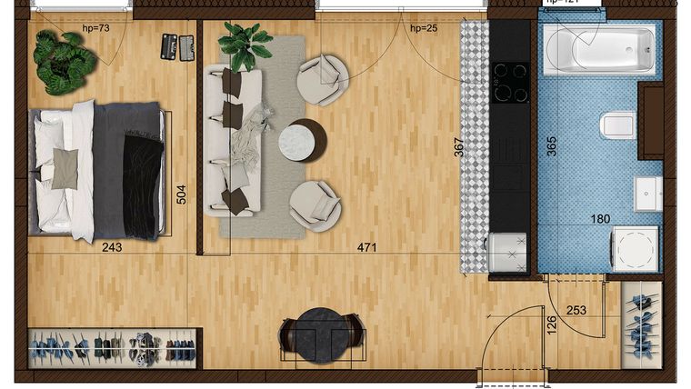 Rzut - Mieszkanie na sprzedaż 1 pokój o powierzchni 44,95 m² - numer 4.32 w Nowe Zabrze