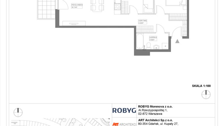 Rzut - Mieszkanie na sprzedaż 1 pokój o powierzchni 56,19 m² - numer 3.10.1M03 w Szumilas etap III