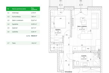 Rzut - Mieszkanie na sprzedaż 3 pokoje o powierzchni 58,36 m² - numer B4M7 w Nefrytowa Park