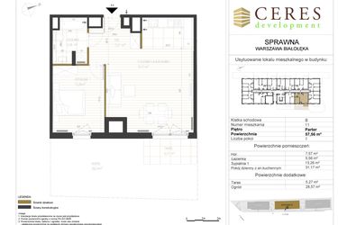 Rzut - Mieszkanie na sprzedaż 2 pokoje o powierzchni 57,56 m² - numer B11 w Osiedle Sprawna