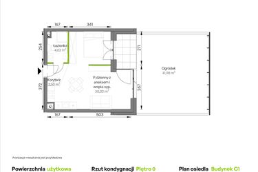 Rzut - Mieszkanie na sprzedaż 1 pokój o powierzchni 36,54 m² - numer C1/00/12 w WUWA Vita