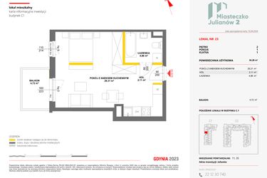 Rzut - Mieszkanie na sprzedaż 1 pokój o powierzchni 36,28 m² - numer 23 w Miasteczko Julianów etap 2