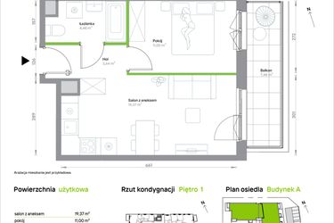 Rzut - Mieszkanie na sprzedaż 2 pokoje o powierzchni 38,49 m² - numer A/1/22 w Krakowska Vita etap II