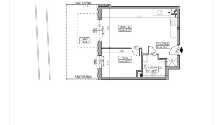 Rzut - Mieszkanie na sprzedaż 2 pokoje o powierzchni 42,65 m² - numer B3.04 w Osiedle Sadowa - III etap