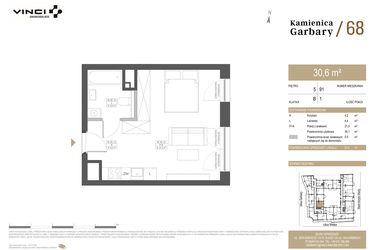 Rzut - Mieszkanie na sprzedaż 1 pokój o powierzchni 30,6 m² - numer 91 w Garbary 68
