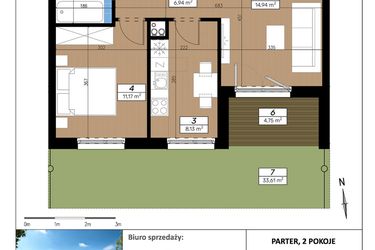 Rzut - Mieszkanie na sprzedaż 2 pokoje o powierzchni 45,44 m² - numer E/0/3 w Limone