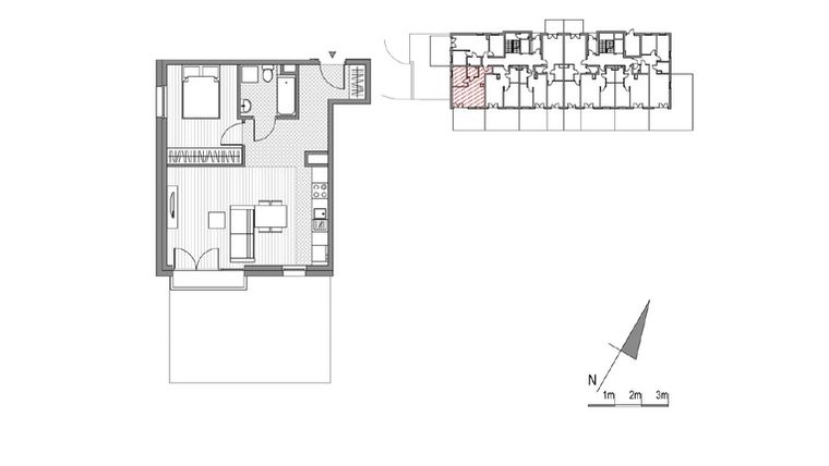 Rzut - Mieszkanie na sprzedaż 2 pokoje o powierzchni 44,42 m² - numer G.19 w Glogera bud. F i G