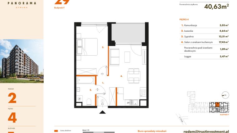 Rzut - Mieszkanie na sprzedaż 2 pokoje o powierzchni 41,72 m² - numer F29 w Panorama Struga