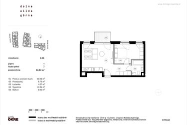 Rzut - Mieszkanie na sprzedaż 2 pokoje o powierzchni 44,94 m² - numer C.41 w Dolna Górna Wilda