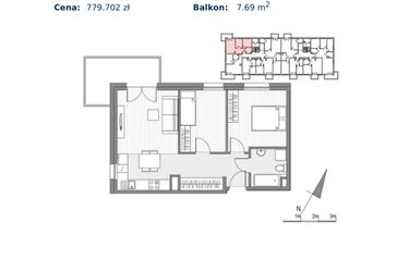 Rzut - Mieszkanie na sprzedaż 2 pokoje o powierzchni 50,63 m² - numer F.39 w Glogera bud. F i G