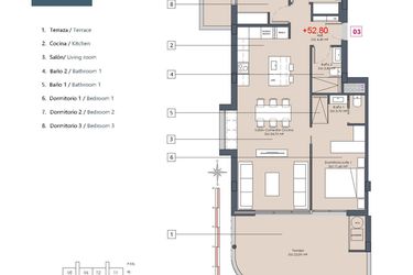Rzut - Mieszkanie na sprzedaż 3 pokoje o powierzchni 90 m² - numer 1-EA w Mieszkania w Benijófar - 55227804