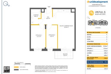 Rzut - Mieszkanie na sprzedaż 3 pokoje o powierzchni 57,8 m² - numer A/27 w Impuls Marywilska