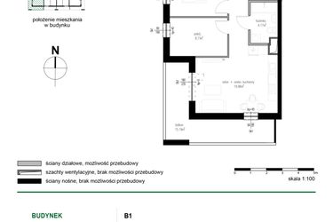 Rzut - Mieszkanie na sprzedaż 3 pokoje o powierzchni 52,03 m² - numer 14 w Wędrowna