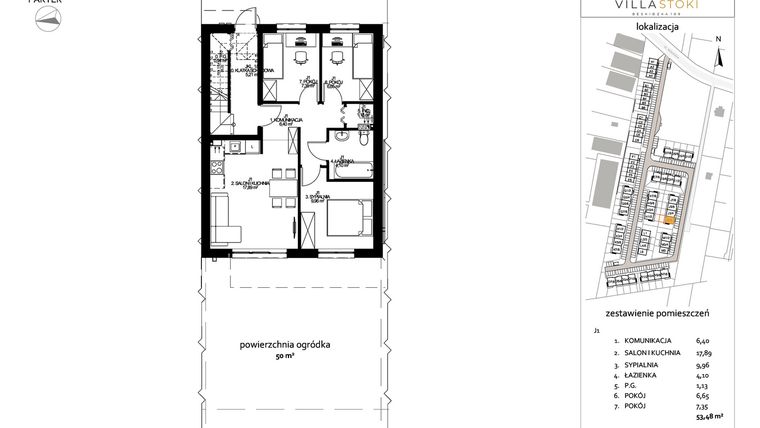 Rzut - Mieszkanie na sprzedaż 4 pokoje o powierzchni 53,48 m² - numer J1 w Villa Stoki (mieszkania)
