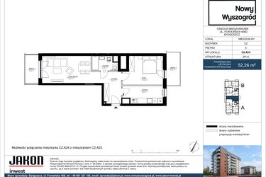 Rzut - Mieszkanie na sprzedaż 2 pokoje o powierzchni 52,26 m² - numer C2.A24 w Nowy Wyszogród etap II