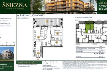 Rzut - Mieszkanie na sprzedaż 2 pokoje o powierzchni 46,5 m² - numer A38 w Śnieżna - Osiedle nad Przemszą