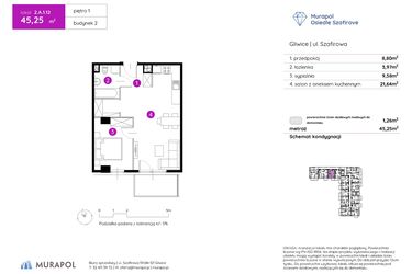 Rzut - Mieszkanie na sprzedaż 2 pokoje o powierzchni 45,25 m² - numer 2.A.1.12 w Murapol Osiedle Szafirove II