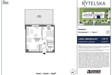 Rzut - Mieszkanie na sprzedaż 2 pokoje o powierzchni 46,8 m² - numer 1.0.11 w Rytelska