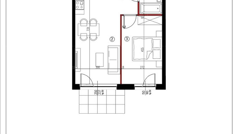 Rzut - Mieszkanie na sprzedaż 2 pokoje o powierzchni 40,22 m² - numer 54 w Andersa 3