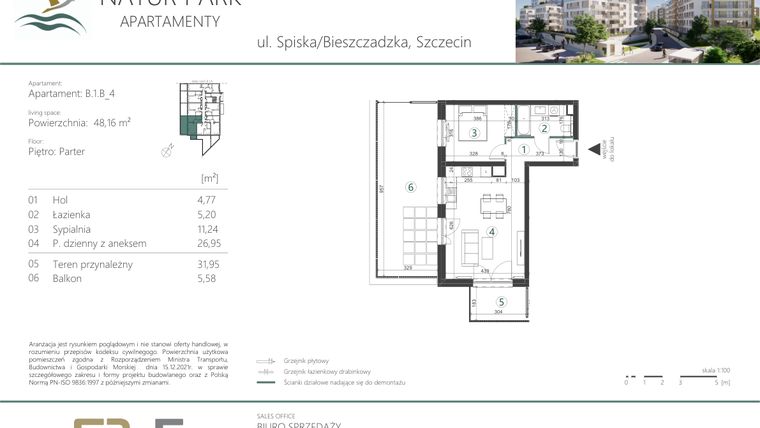 Rzut - Mieszkanie na sprzedaż 2 pokoje o powierzchni 48,16 m² - numer B_4 w Natur Park