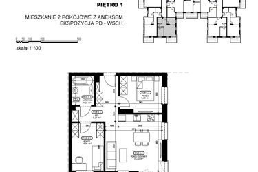 Rzut - Mieszkanie na sprzedaż 3 pokoje o powierzchni 53,39 m² - numer C2-M18 w Stacja Łódź V – etap C2