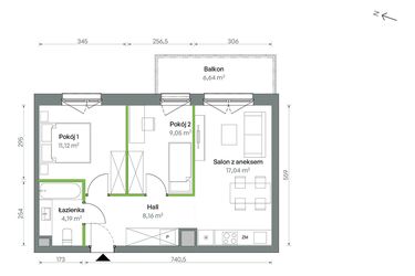 Rzut - Mieszkanie na sprzedaż 3 pokoje o powierzchni 49,56 m² - numer 1/A/1/15 w Oliwska Vita
