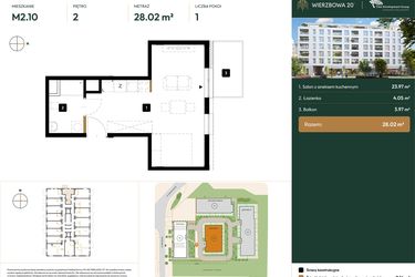 Rzut - Mieszkanie na sprzedaż 1 pokój o powierzchni 28,02 m² - numer 2.M2.10 w Wierzbowa 20