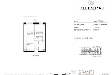 Rzut - Mieszkanie na sprzedaż 2 pokoje o powierzchni 37,53 m² - numer FBJC-M16 w Fale Bałtyku Cook