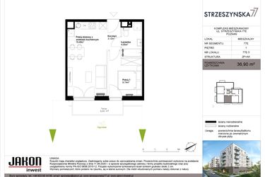 Rzut - Mieszkanie na sprzedaż 2 pokoje o powierzchni 36,9 m² - numer 77E.3 w Strzeszyńska 77