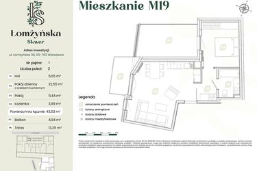 Rzut - Mieszkanie na sprzedaż 2 pokoje o powierzchni 43,53 m² - numer 19 w Łomżyńska Skwer