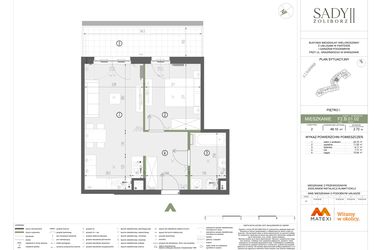 Rzut - Mieszkanie na sprzedaż 2 pokoje o powierzchni 48,1 m² - numer F2.B.01.02 w Sady Żoliborz II